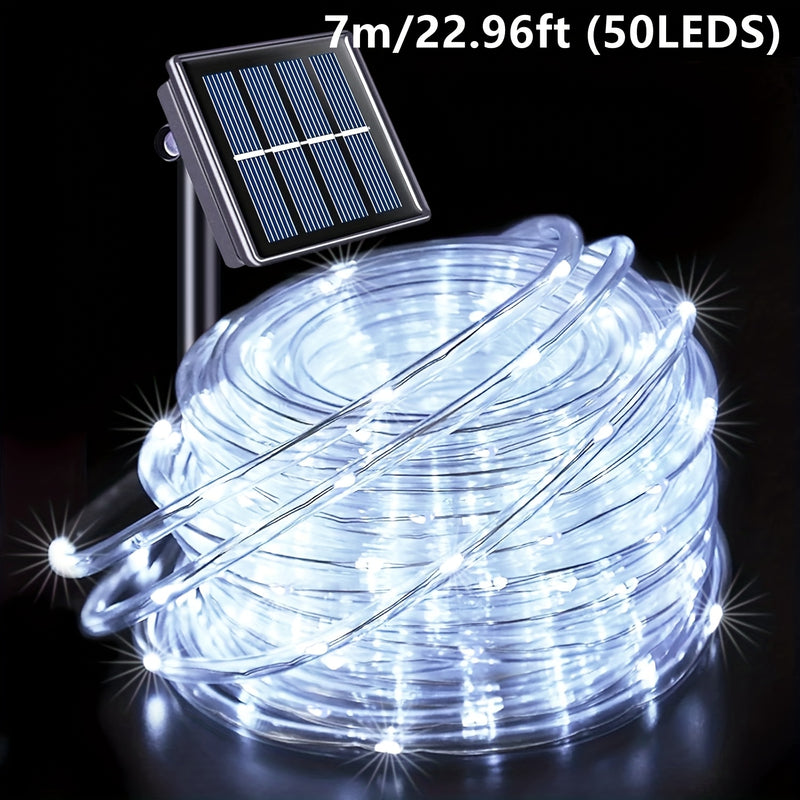 1 pieza de luces solares de tubo para exteriores, 7.0/11.98/22.0 pies 50/100/200 luces de cadena LED para decoración de jardín, bodas, Navidad, Halloween, valla de patio, pared de casa, bar, árbol, porche, piscina, decoración de fiesta de Halloween, ilum
