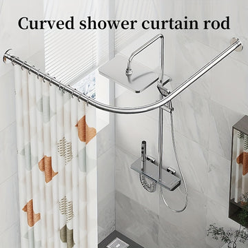 Barra de Cortina de Ducha Curvada de Acero Inoxidable - Sin Taladro, Resistente al Óxido, Montada en la Pared para Decoración de Baño