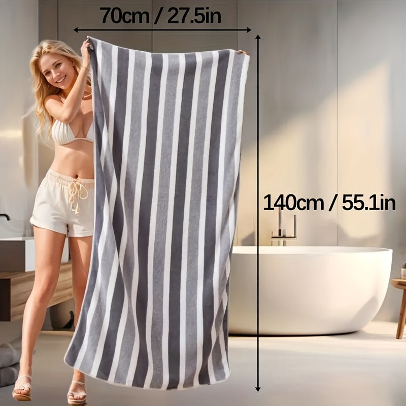 1 juego de toallas de microfibra suave con rayas grises y blancas - Secado rápido, absorbente, toallas de poliéster ultra-suaves para uso doméstico, estilo contemporáneo, solo lavado a mano, esenciales para el hogar | Decoración moderna del hogar | Toall