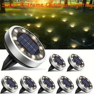10 piezas de Luces Solares para Suelo con 8 LED, Reforzadas y Engrosadas para Iluminación Exterior Más Brillante, Instalación Fácil Empotrada, Luz Cálida/Blanca, Ideales para Villas, Parques e Iluminación Decorativa, Luces Solares para Exteriores, Carcas