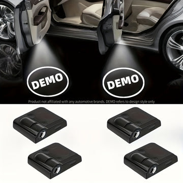 Conjunto de 4 Luces de Bienvenida para Puertas de Coche con Proyección de Logotipo al Estilo OEM, Proyector de Logotipos Universal Inspirado en el Equipo Original y 4 Pegatinas Reflectantes para Coches, Instalación Fácil - Compatibilidad Universal con la