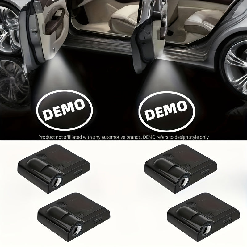 Conjunto de 4 Luces de Bienvenida para Puertas de Coche con Proyección de Logotipo al Estilo OEM, Proyector de Logotipos Universal Inspirado en el Equipo Original y 4 Pegatinas Reflectantes para Coches, Instalación Fácil - Compatibilidad Universal con la
