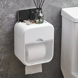 Dispensador de pañuelos montado en pared con estante de almacenamiento, soporte de papel higiénico de baño rectangular de plástico impermeable - Blanco, Decoraciones de Halloween, Navidad
