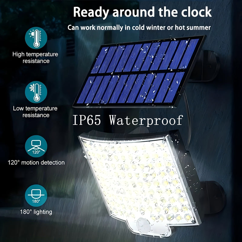 Lámparas solares exteriores, 106 luces solares exteriores con sensor de movimiento, ángulo de iluminación de 120°, luz solar de pared para jardín con cable de 16.5 pies