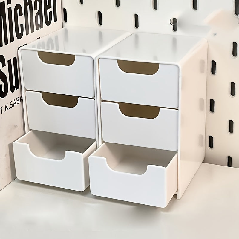Organizador de Escritorio Plástico Ahorrador de Espacio con 3 Cajones para Cosméticos y Accesorios