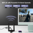 Adaptador WAVLINK AX5400 WiFi 6E PCIe con Tarjeta Inalámbrica Tri-Banda AX210, MU-MIMO, WPA3, OFDMA, Soporte de Bajo Perfil y Disipador de Calor para Windows 10/11, Linux - Alta Velocidad 2.4GHz/5GHz/6GHz, Antena Dual, 1024QAM, Compatible con Ranuras X1/