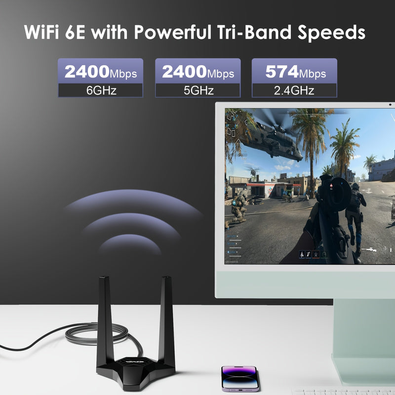 Adaptador WAVLINK AX5400 WiFi 6E PCIe con Tarjeta Inalámbrica Tri-Banda AX210, MU-MIMO, WPA3, OFDMA, Soporte de Bajo Perfil y Disipador de Calor para Windows 10/11, Linux - Alta Velocidad 2.4GHz/5GHz/6GHz, Antena Dual, 1024QAM, Compatible con Ranuras X1/