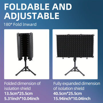 Kit de protección de grabación portátil con trípode - pantalla de aislamiento de micrófono ABS, espuma absorbente de sonido plegable de 3 puertas, malla preventiva de explosión, soporte sin carga para reducción de ruido en estudio y campo