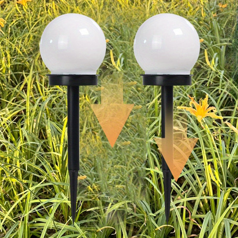 2 piezas de luces solares de bola, lámpara de suelo para exteriores, luces de bombilla redonda blanca, luces de tierra, luces de césped, luces de jardín al aire libre para paisajes