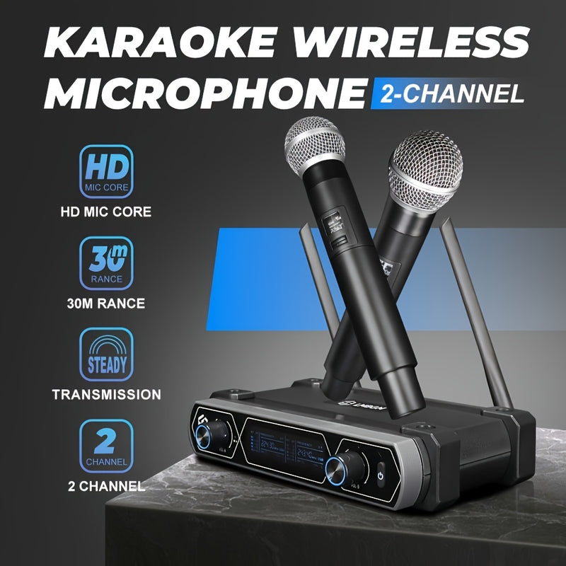 Sistema de Micrófono Inalámbrico Dual LMBGM con Voz HD, Rango de 30m, Transmisión Estable - Ideal para KTV, Karaoke Familiar y Actuaciones Escénicas, 110V-130V, Jack de 6.35mm, Equipo de Audio Portátil|Equipo de Audio Profesional|Transmisión de Audio Est