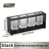 Organizador de Baño Multifuncional Negro Elegante con Drenaje - Portacepillos de Dientes y Pasta Dental Eléctrico, Vasos con Filtro de Agua Incorporados, Construcción Duradera de Hierro Forjado, Ideal para Baños Modernos, Decoración y Accesorios de Baño