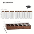 Juego de 6/12 Contenedores Multifuncionales, Frascos de Vidrio con Tapas ABS y Bases de Nogal para Café, Semillas, Miel, Especias y Aceites Esenciales - Incluye Soporte Decorativo, Ideal para Cafeterías y Cocina