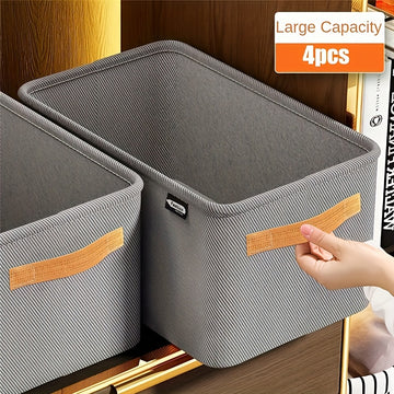 4pcs Cajas de Almacenamiento de Tela Clásicas con Asas, Organizadores Plegables y Engrosados de Uso Múltiple para Ropa y Organización del Hogar, No Tejido, Gris, Almacenamiento Debajo de la Cama