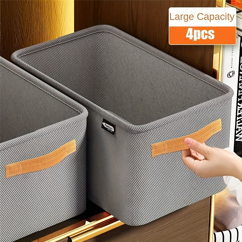 4pcs Cajas de Almacenamiento de Tela Clásicas con Asas, Organizadores Plegables y Engrosados de Uso Múltiple para Ropa y Organización del Hogar, No Tejido, Gris, Almacenamiento Debajo de la Cama