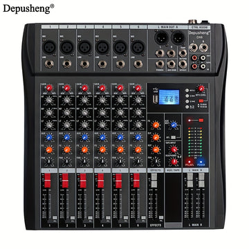 Mezclador de audio profesional DEPUSHENG de 6/8/12 canales - Negro, encendido, 110V-130V, estándar estadounidense, con USB, XLR, alimentación fantasma y entradas/salidas RCA para DJs, estudios y bares