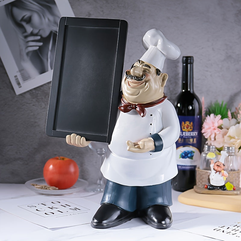 Gran Figura de Cocinero con Pizarra de Resina de 40.49cm - Decoración para el Hogar y la Cocina para Restaurante, Bar, Exhibición en Interiores y Exteriores - Accesorios de Habitación Versátiles para Fiestas, No Necesita Electricidad