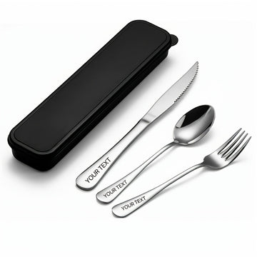 Juego de cubiertos de viaje personalizado de 4 piezas de acero inoxidable, cuchillo, tenedor, cuchara, con juego de cubiertos portátil, juego de cubiertos reutilizables de acero inoxidable, adecuado para acampar, hacer picnic, hacer senderismo, oficina,