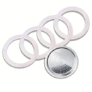 Juego de 4 anillos de sellado de silicón, 1 filtro, repuestos de grado alimenticio para cafetera Moka Express de aluminio de 6 tazas, Bialetti espresso y otras cafeteras, material duradero de acero inoxidable y silicón, fácil instalación