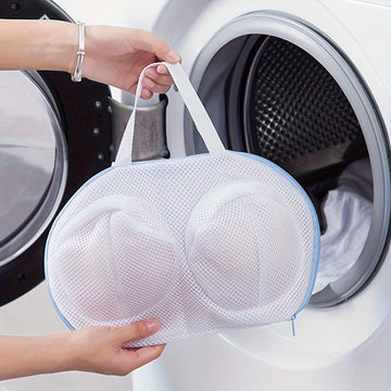 Bolsa de lavandería duradera para sujetadores - Protector de lavado de malla con cierre de cremallera para prendas delicadas, forma redonda, material tejido, paquete de 1