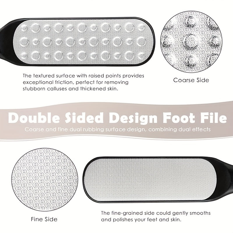 TATUKIKO Lijadora de pies de acero inoxidable de doble cara - Mango de plástico antideslizante portátil para luz muerta beige y eliminación, uso doméstico, herramienta de cuidado de pies, diseño ergonómico, construcción duradera