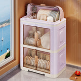 Escurridor de platos plegable de 2/3 niveles, gran capacidad con tapa, gabinete de almacenamiento para cocina con tabla de drenaje, antipolvo - ahorrador de espacio, organizador de vajilla ideal para armarios y encimeras, color morado