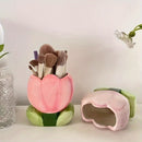 Soporte de cepillo de maquillaje floral, taza de lápiz de escritorio, accesorio de almacenamiento decorativo para oficina y dormitorio, no necesita electricidad, regalo único para Halloween y Navidad (1 pieza)