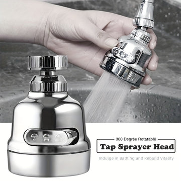 Cabeza de ducha mezcladora de 3 modos en acabado cromado, con 1 conector multifuncional - Pulverizador giratorio 360° para grifo, sin necesidad de electricidad, ideal para aireadores de cocina y baño, reemplazo de sistema de ducha | Construcción duradera