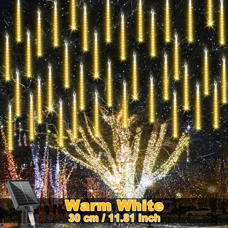 1-Pack Luces Solares de Lluvia Meteórica WELPUR con Encendido/Apagado Automático - Luces de Cadena Solar para Exteriores, IP65 Alta Calidad, para Jardín, Bodas, Navidad, Halloween, Decoraciones de Fiesta - Luces Colgantes con Estación de Carga Solar, Ilu