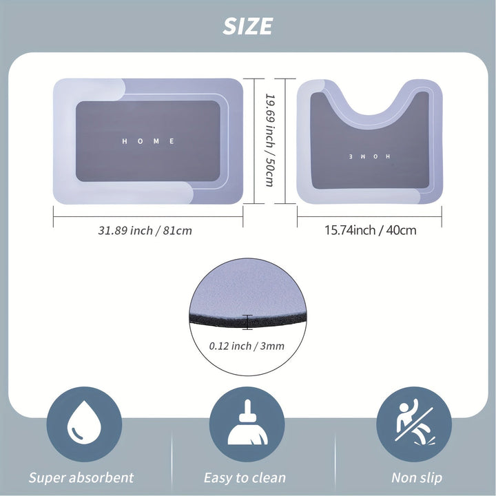 2pcs Alfombras Ultra Absorbentes para Baño - Tierra de Diatomeas Suave, Antideslizantes y Secado Rápido para Ducha, Inodoro y Entrada - Alfombras Decorativas Duraderas. Accesorios para el Baño