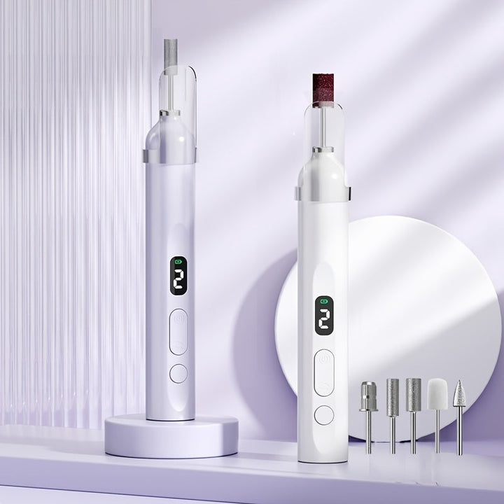 FEIYBA Taladro de Uñas Profesional sin varillas con Pantalla Digital - Máquina Portátil Recargable USB, Motor Brushless 20000 RPM, Incluye Accesorios y Cepillos de Limpieza para Hogar y Salón, Herramienta de Cuidado Personal, Diseño Elegante y Ligero, Pl