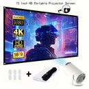 Proyector Portátil de 72 Pulgadas - Pantalla Plegable HD 4K 16:9 con Tela Antiarrugas, Soportes en Esquinas y Cuerda Negra para Cine en Casa, Fiestas o Aula