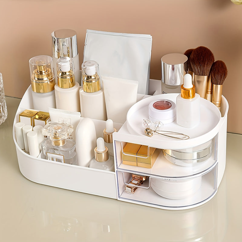 Organizador de Maquillaje de Tocador con Espejo - Caja de Almacenamiento de Cosméticos Estilo Cajón para Cuidado de la Piel, Lápiz Labial y Más - Soporte Ligero de Plástico para Encimera