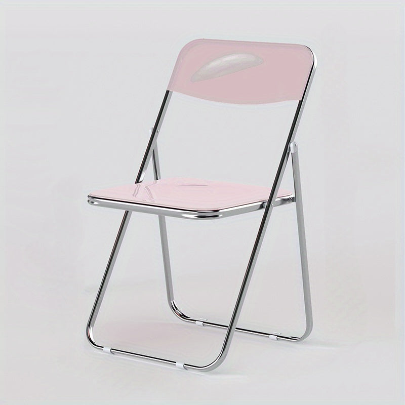 Silla Plegable de Acrílico y Metal con Diseño de Espalda Cruzada - Estilo Moderno Minimalista Transparente y Naranja, Ligera y Duradera para Comedor en Casa, Tiendas Minoristas, Cafeterías - Fácil de Limpiar