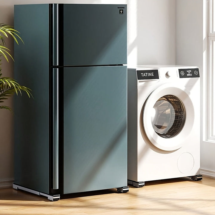 2 Piezas de Soporte Móvil Ajustable para Electrodomésticos con Ruedas, Base Grande para Nevera, Lavadora y Secadora con Frenos y Almohadillas Antideslizantes de Goma, Resistente a Carga, Ideal para Armario o Mesita de Noche