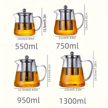 1 pieza de tetera de vidrio engrosado, 18.6oz/25.3oz/32oz/44oz, diseño floral resistente al calor, con filtro de acero inoxidable, apto para lavavajillas, perfecto para la elaboración de té en casa.