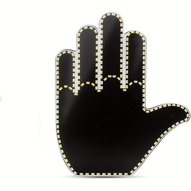 Gesto de mano negra LED luz de dedo para decoración de coche, con reflejos amarillos, no requiere baterías, perfecto para ventanas traseras de camiones y coches, y accesorios de camiones.