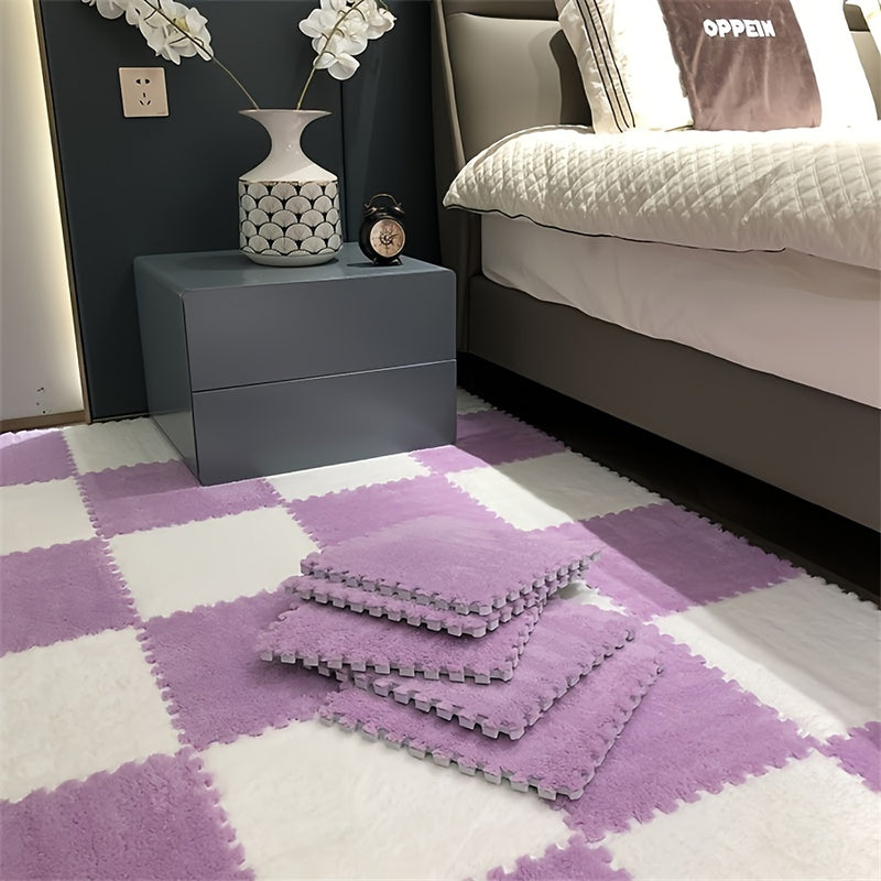 30 piezas, alfombra de felpa entrelazada, 29.97x29.97 cm, tapete para dormitorio tamaño completo, tatami cortable, uso doméstico duradero, material de poliéster y EVA, lavado a mano solamente, forma cuadrada