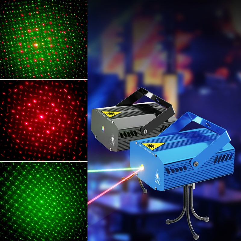 Luz láser de ambiente con activación por sonido y frecuencia de destello ajustable, alimentada por USB, de bajo consumo (<0.4mW), para clubes, fiestas navideñas, pistas de baile y presentaciones en escenario (azul/negro, acabado cepillado), luz láser par