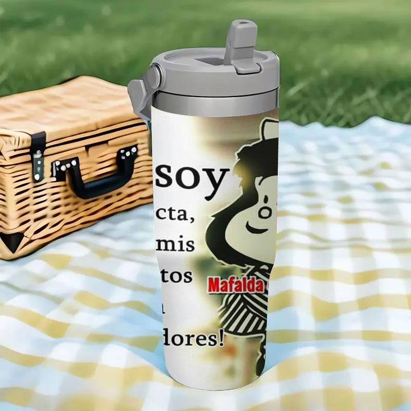 1pieza Mafalda Personaje de Dibujos Animados Taza de Acero Inoxidable de 30oz, Impermeable, Solo Lavar a Mano, Taza de Viaje Reutilizable Multipropósito, Ideal para Regalo