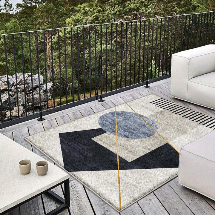 Alfombra de Terciopelo/853g/m² con Patrón Geométrico Abstracto para Jardín - Experiencia Lujosa de Camping, Suave y Antideslizante Lavable a Máquina, Diseño Moderno Grande para Uso Exterior