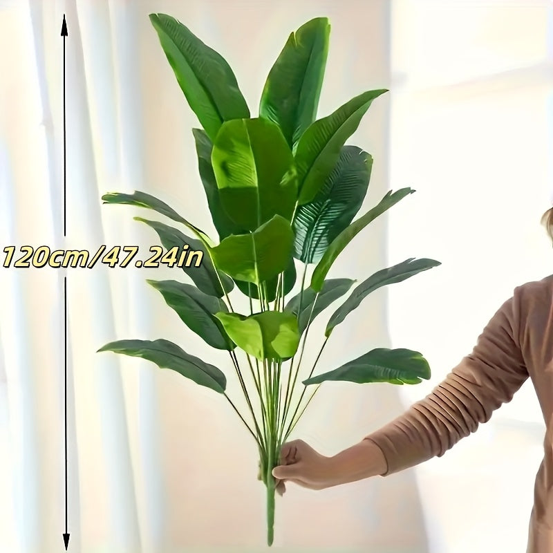 Arbusto artificial de plátano gigante de 4 estaciones de 47,24 pulgadas - 24 hojas grandes, 11,81 pulgadas, ideal para hogar, hotel, oficina, bodas, fiestas, decoración de porches, jardines de cajas de ventanas, perfecto para el Día de Acción de Gracias