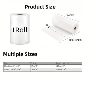 1 Rollo de Bolsas Texturizadas para Almacenamiento de Alimentos al Vacío, 20 cm de Ancho con Opciones de 5 m y 15 m de Largo, Cortable a Medida, Ideal para Prolongar la Frescura y Conservar el Sabor de Carne, Verduras y Más, Duraderas