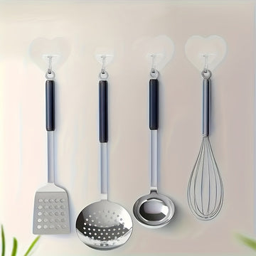 10 ganchos adhesivos grandes y resistentes, copas de succión transparentes sin taladro, soportes para pared en forma de corazón reforzados para almacenamiento en cocina y baño, fácil instalación, estilo casual, ganchos utilitarios