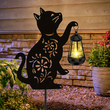 Lámpara de gato solar con patrones florales - Luz exterior de jardín de metal, batería de níquel, ideal para decoración de patio, regalo perfecto para el Día de la Madre (1/2PAQUETE), iluminación eficiente energéticamente | Lámpara decorativa | Construcc