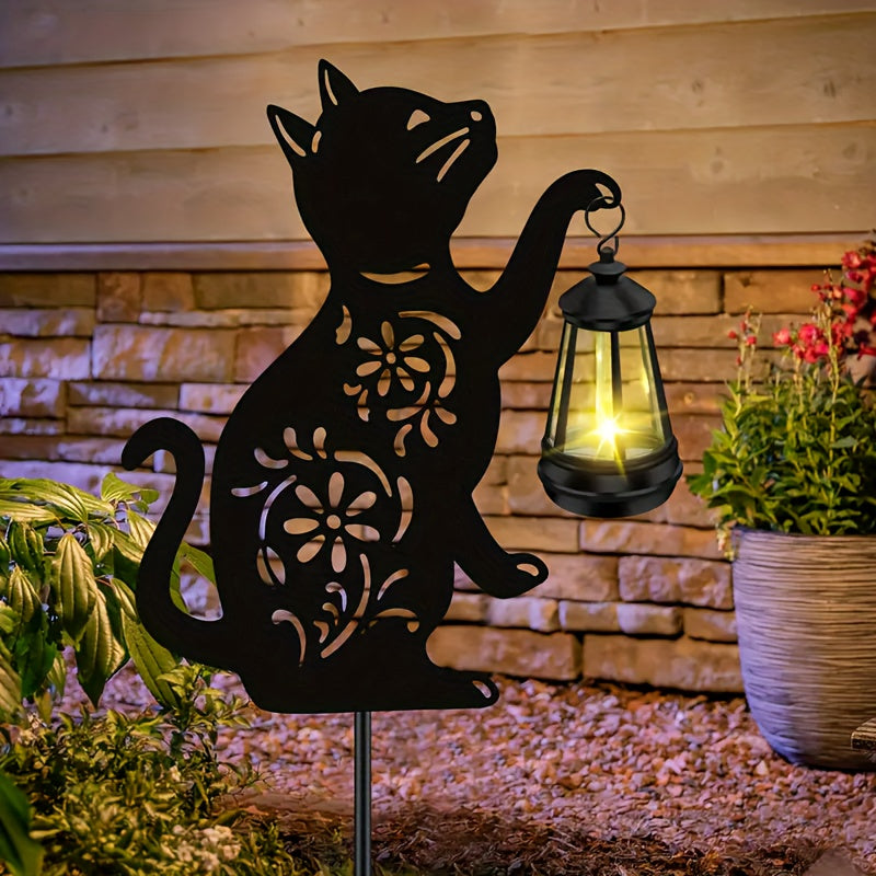 Lámpara de gato solar con patrones florales - Luz exterior de jardín de metal, batería de níquel, ideal para decoración de patio, regalo perfecto para el Día de la Madre (1/2PAQUETE), iluminación eficiente energéticamente | Lámpara decorativa | Construcc