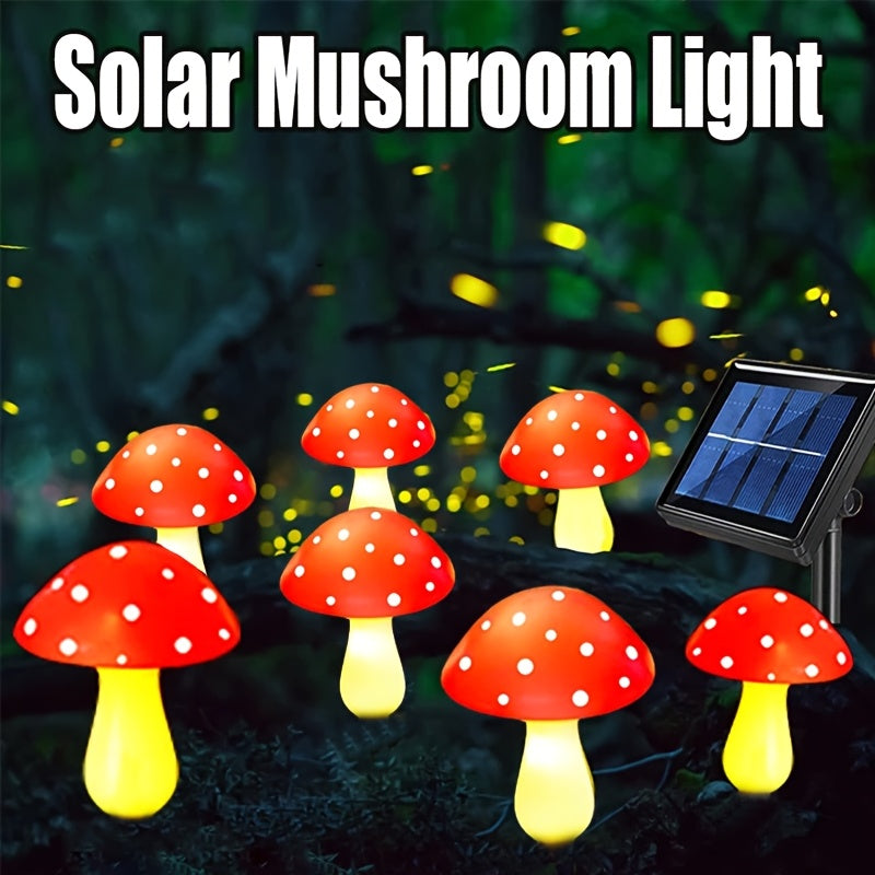 Luces solares para jardín en forma de hongo, 8 modos, LED rojo y amarillo, iluminación para caminos exteriores, decoración para bodas y festividades, energía solar, eficientes y fáciles de instalar, luz solar para exteriores