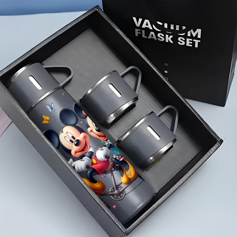 Juego de Taza Portátil Elegante de Acero Inoxidable con Una y Tres Tapas para Bebidas Calientes y Frías de 17oz de Disney Mickey Mouse y Minnie Mouse, Ideal para Negocios y Escuela, Regalo para Eventos Comerciales Disponible en Exceso LHB03191