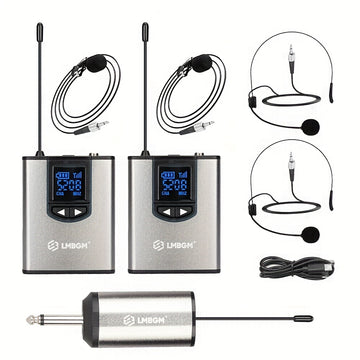 1pc LMBGM Sistema de micrófono inalámbrico UHF, paquete de cuerpo recargable USB y conjunto de lavalier con patrón de polarización omnidireccional, conector de 6,35 mm, para cantar, karaoke, transmisión en vivo, ideal para aula, conferencia, transmisión