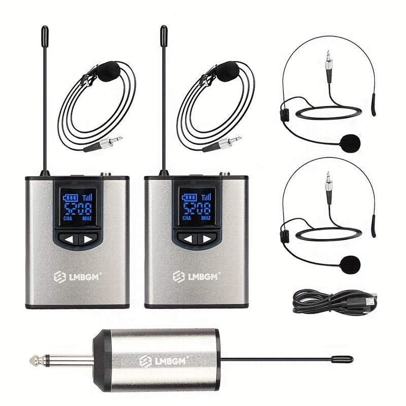 1pc LMBGM Sistema de micrófono inalámbrico UHF, paquete de cuerpo recargable USB y conjunto de lavalier con patrón de polarización omnidireccional, conector de 6,35 mm, para cantar, karaoke, transmisión en vivo, ideal para aula, conferencia, transmisión
