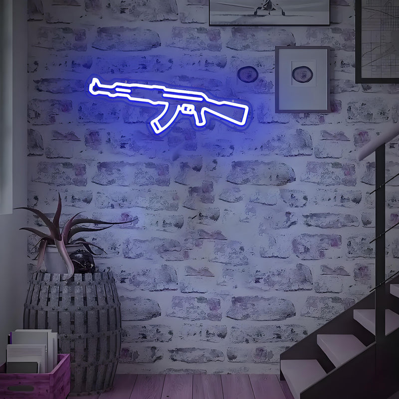 1pc Luminoso de Neón AK47, Decoración de Pared de Juegos Multipropósito con Control de Interruptor, Sin Batería Requerida, Montaje en Pared Incluido, Ideal para Salas de Esports, Bares, Áreas de Juegos al Aire Libre y Decoración de Fiestas